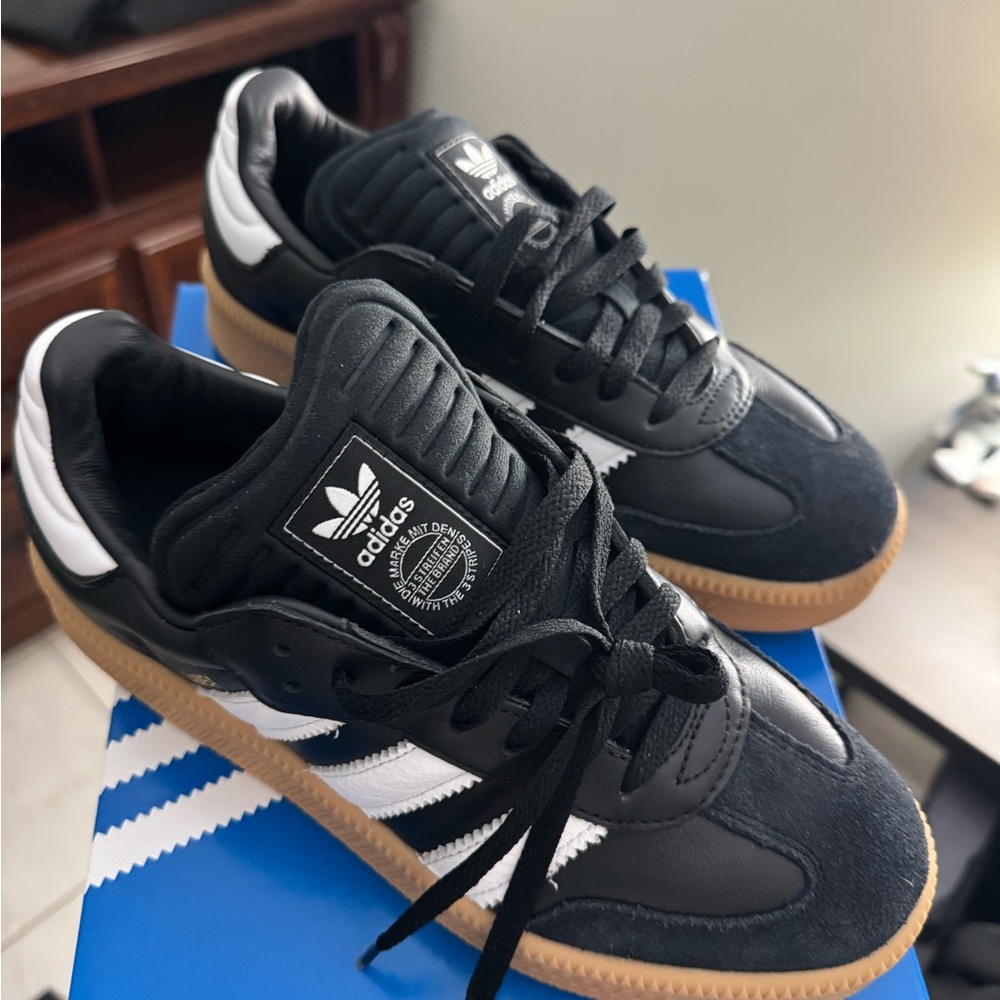 Adidas Black and White Sneakers with Gum Sole